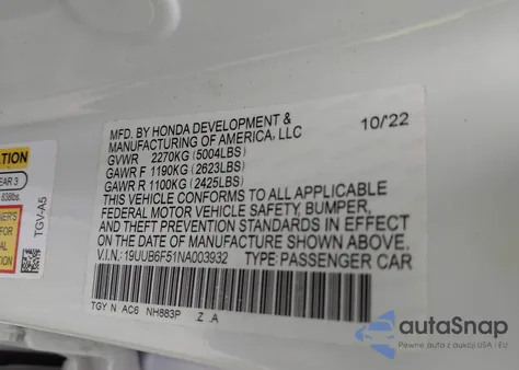 2022 Acura Tlx A-Spec Package from USA, damaged, VIN 19UUB6F51NA003932